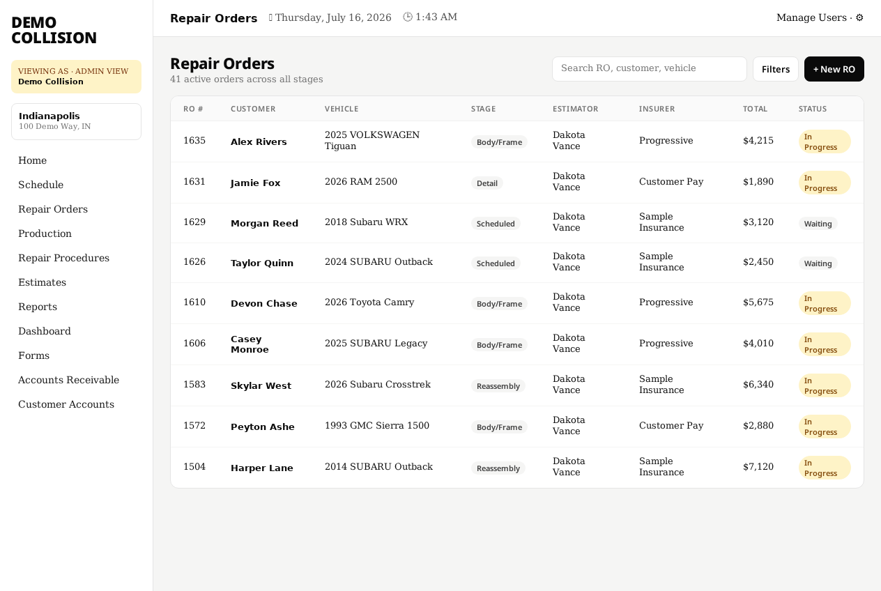Repair Orders in Command Center